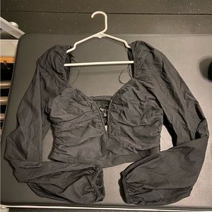 Blue Blush Irina Cropped Top with Puff Sleves and V-neck Size Large